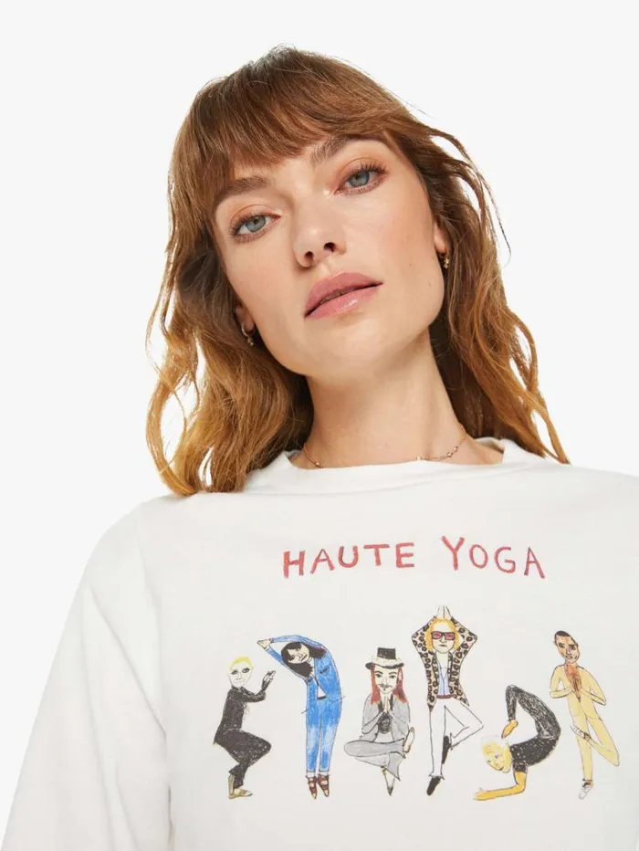 Women Tees Tanks Mother Denim Haute Yoga Long Sleeve Crop Tee White