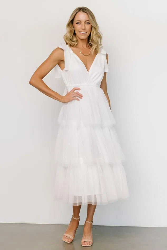 Women Tessa Tiered Tulle Tank Dress White Baltic Born Midi Dresses