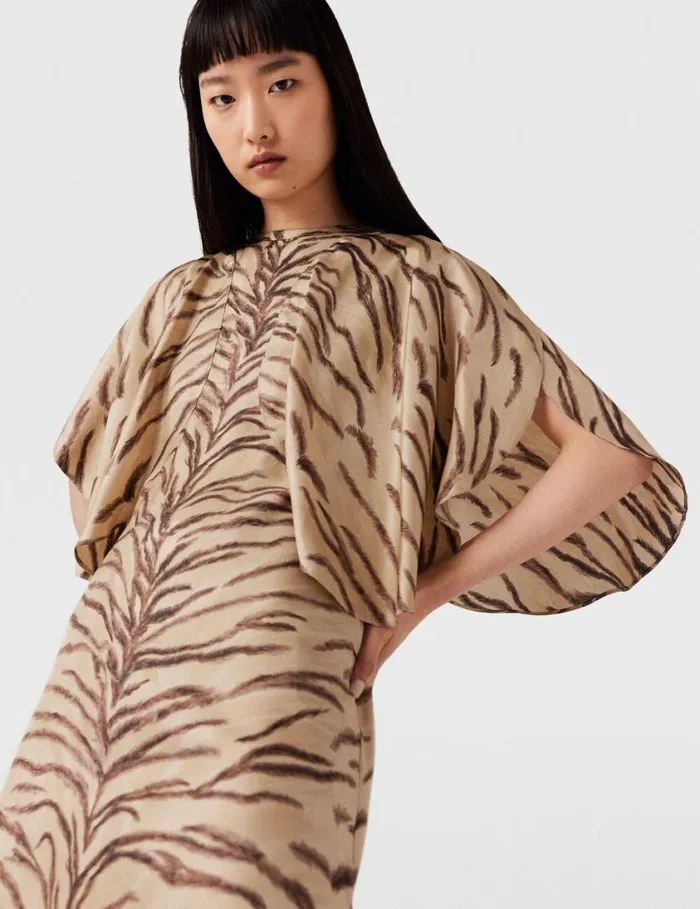 Women Tiger Print Puff Sleeve Maxi Dress Natural Tiger Print Stella McCartney Dresses Women Tiger Print Puff Sleeve Maxi Dress Natural Tiger Print Stella McCartney Dresses