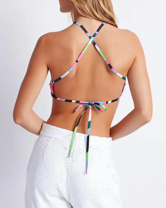 Women Tops and Bodysuits PatBO DELOS BEADED HALTERNECK TOP FINAL SALE Black Multi