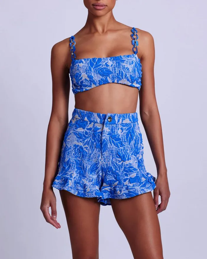 Women Tops and Bodysuits PatBO Stretch Jacquard Cropped Top FINAL SALE Lapis