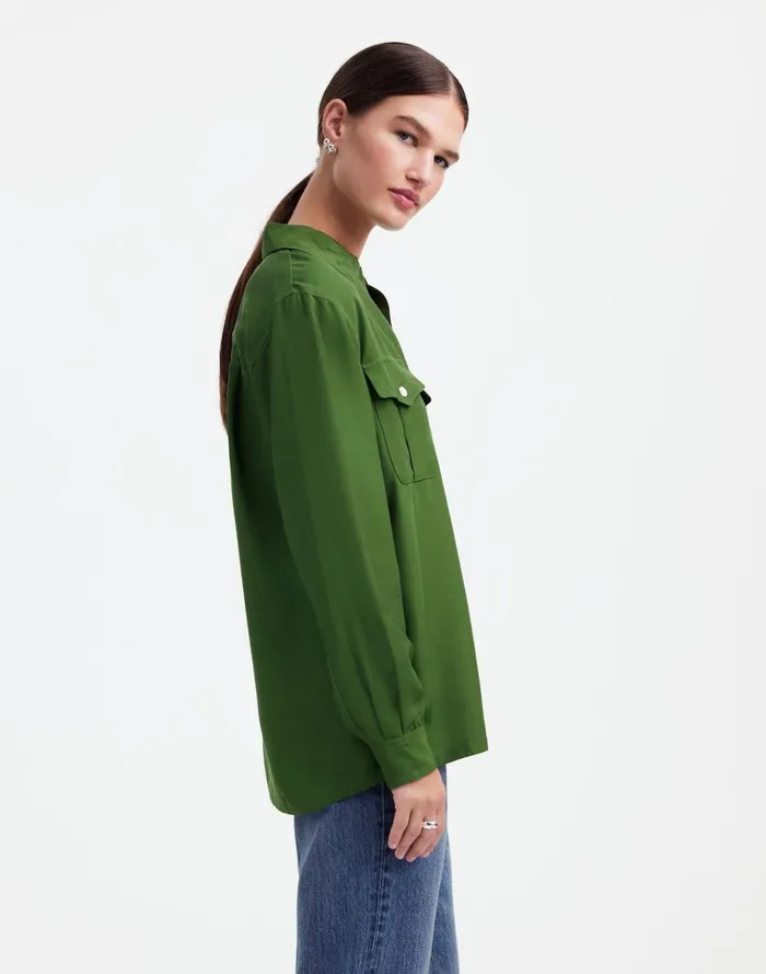 Women Tops and Shirts Madewell Alexa Chung For Madewell PleatPocket ButtonUp Shirt Dark Pine