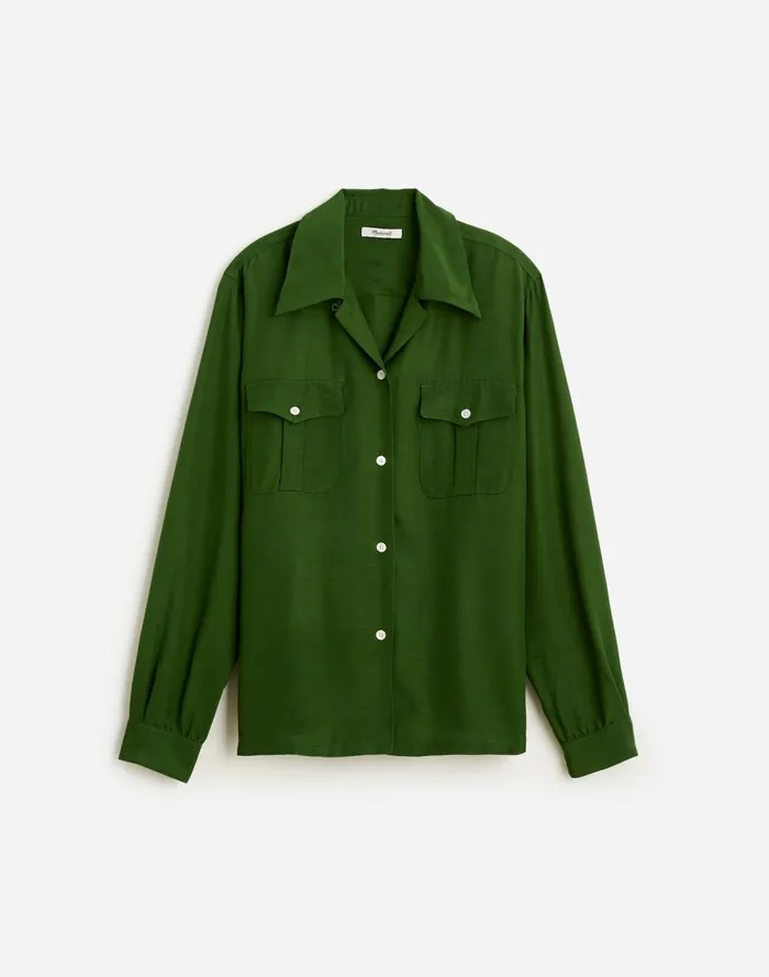 Women Tops and Shirts Madewell Alexa Chung For Madewell PleatPocket ButtonUp Shirt Dark Pine