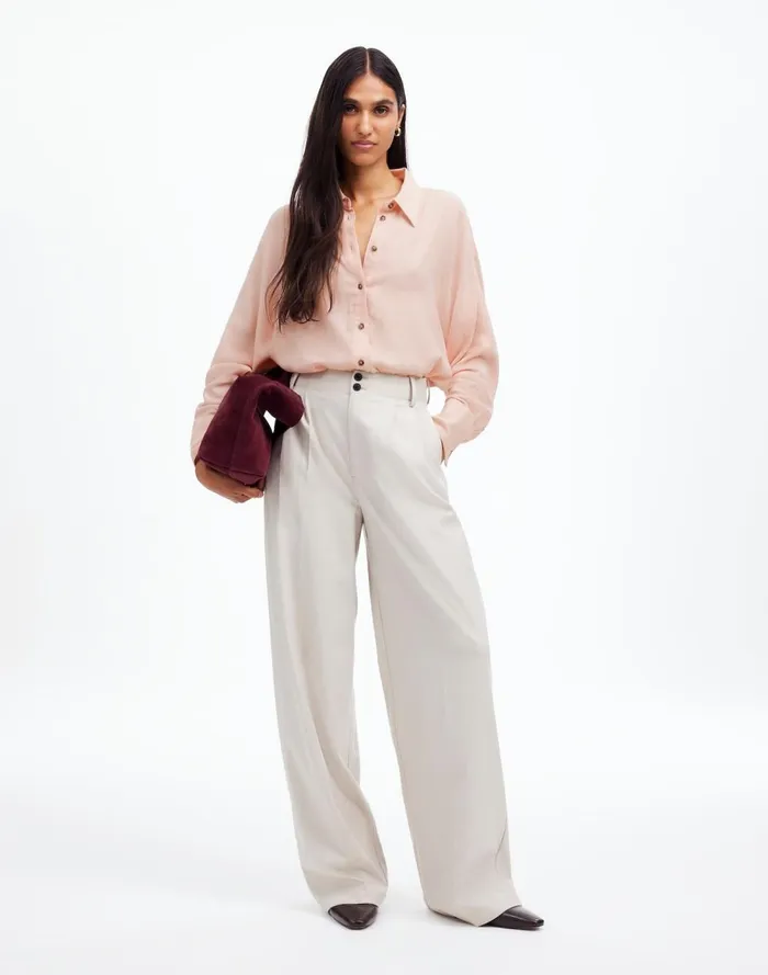 Women Tops and Shirts Madewell Heathered Flannel Dolman ButtonUp Shirt Pink Heather