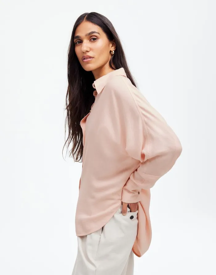 Women Tops and Shirts Madewell Heathered Flannel Dolman ButtonUp Shirt Pink Heather
