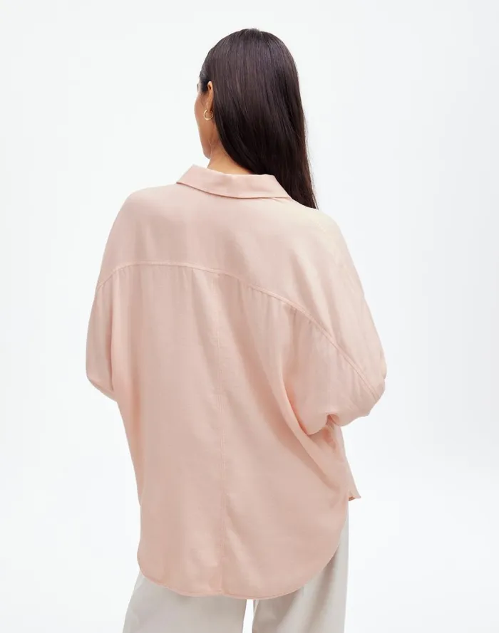 Women Tops and Shirts Madewell Heathered Flannel Dolman ButtonUp Shirt Pink Heather