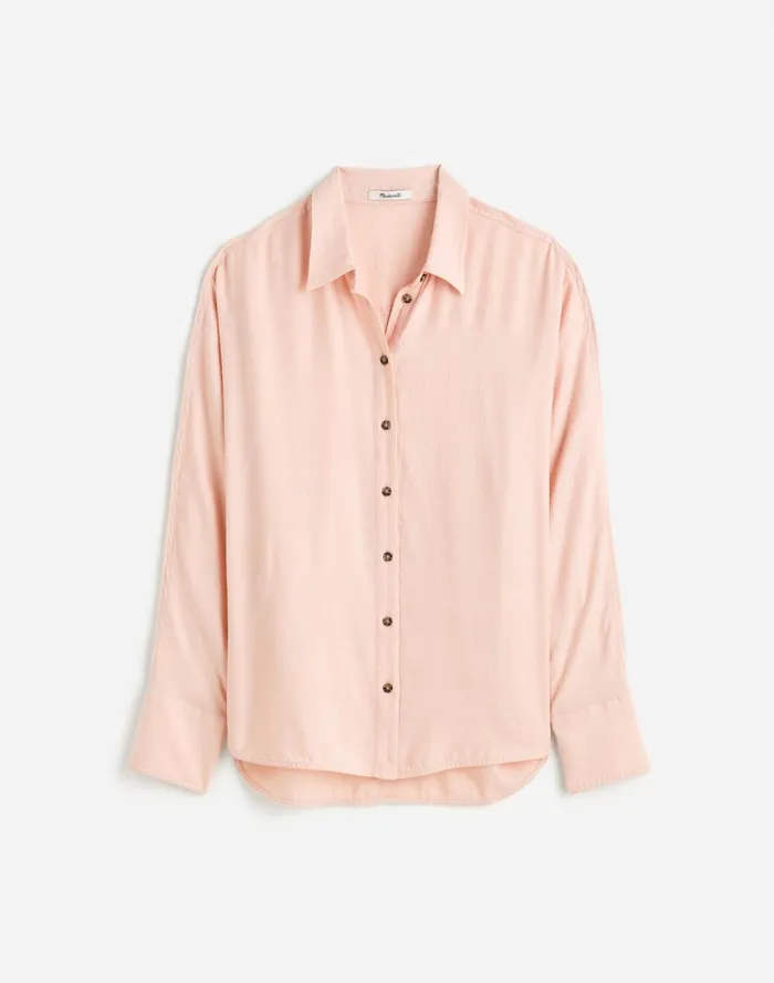 Women Tops and Shirts Madewell Heathered Flannel Dolman ButtonUp Shirt Pink Heather