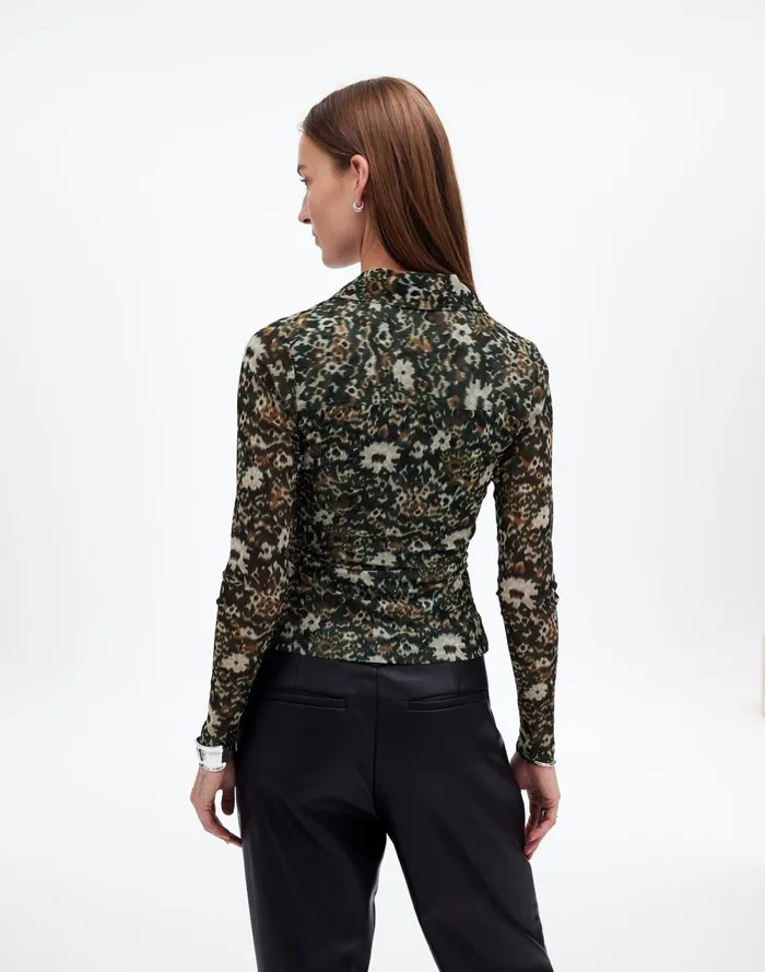 Women Tops and Shirts Madewell LongSleeve Polo Top In Floral Mesh Mossy Umber