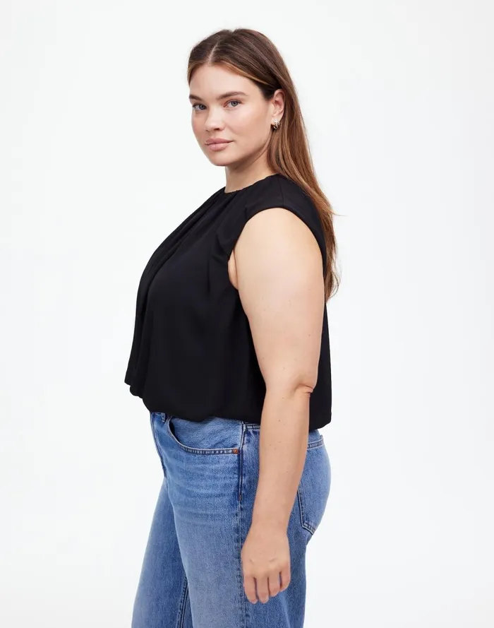 Women Tops and Shirts Madewell Plus Sleeveless Bubble Top In Chiffon True Black