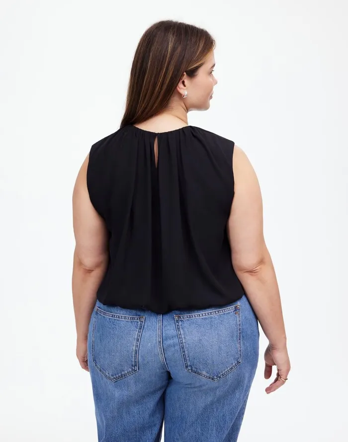 Women Tops and Shirts Madewell Plus Sleeveless Bubble Top In Chiffon True Black