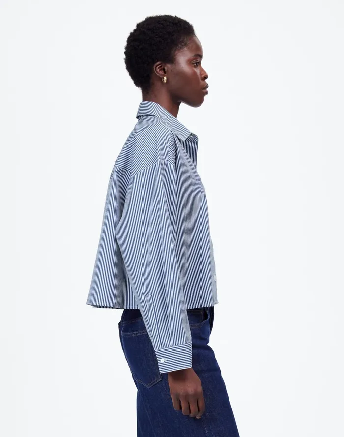 Women Tops and Shirts Madewell Poplin StraightHem Shirt Blue And White Even Stripe