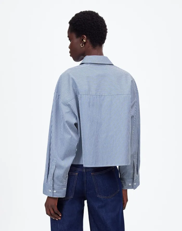Women Tops and Shirts Madewell Poplin StraightHem Shirt Blue And White Even Stripe
