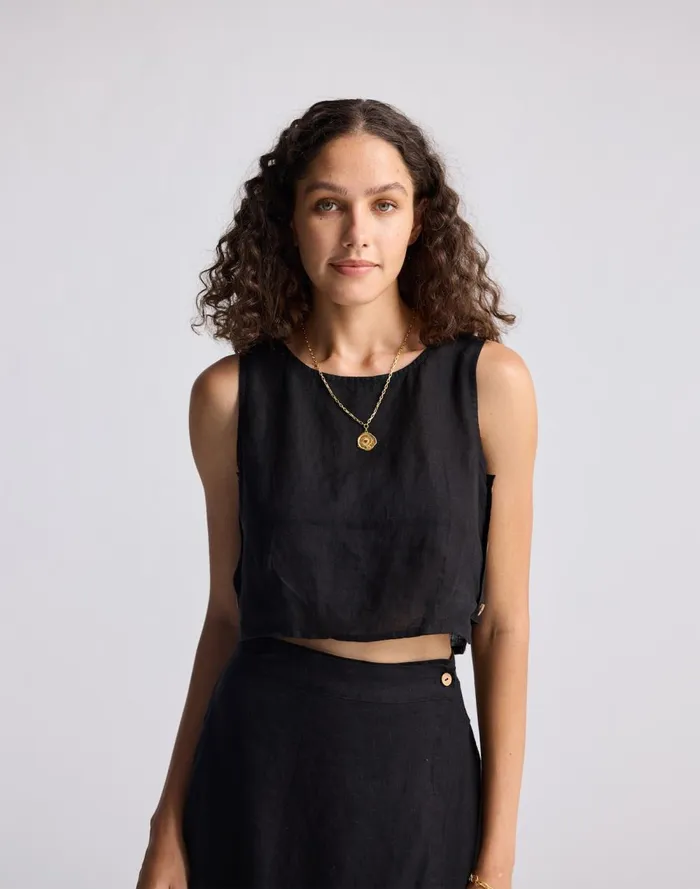 Women Tops and Shirts Madewell Reistor Boxy Crop Top In 100 Black Hemp Black