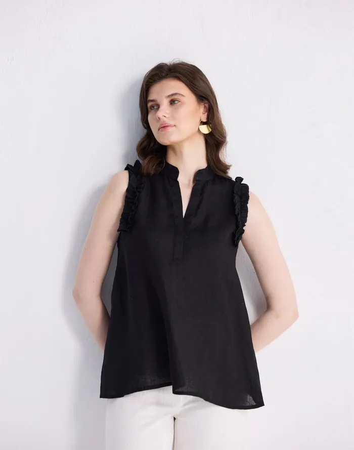 Women Tops and Shirts Madewell Reistor Sleeveless 100 Hemp Top With Ruffles In Black Black Women Tops and Shirts Madewell Reistor Sleeveless 100 Hemp Top With Ruffles In Black Black