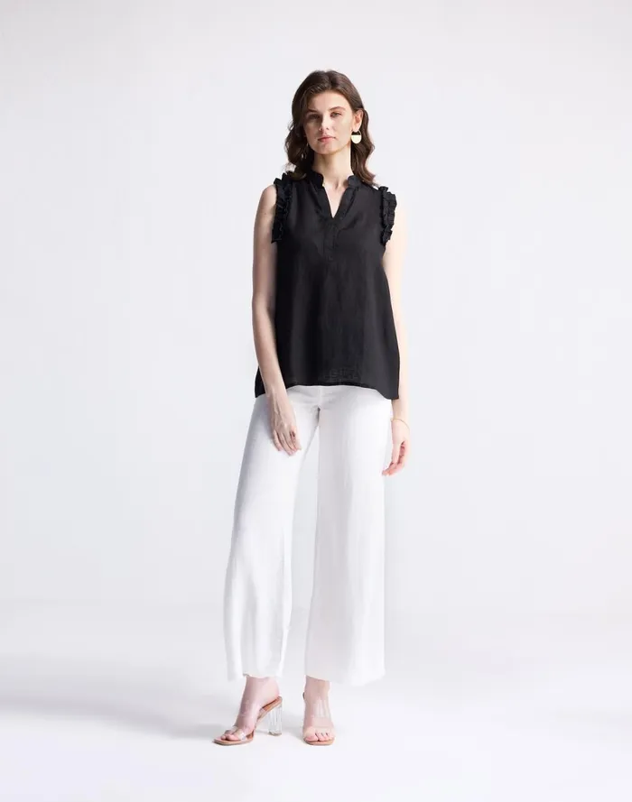 Women Tops and Shirts Madewell Reistor Sleeveless 100 Hemp Top With Ruffles In Black Black