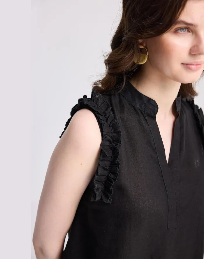 Women Tops and Shirts Madewell Reistor Sleeveless 100 Hemp Top With Ruffles In Black Black