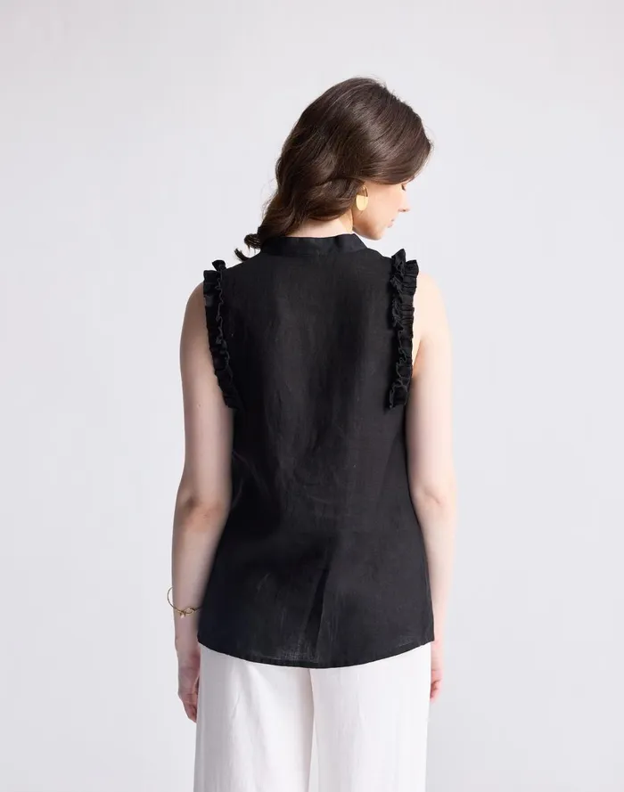 Women Tops and Shirts Madewell Reistor Sleeveless 100 Hemp Top With Ruffles In Black Black