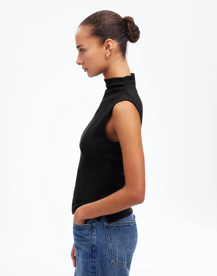 Women Tops and Shirts Madewell Ribbed Mockneck Tank Jet Black