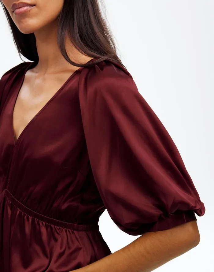 Women Tops and Shirts Madewell Shirred PuffSleeve Top In Satin Cabernet