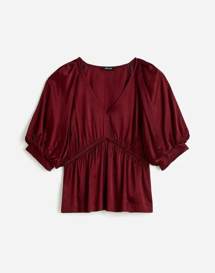 Women Tops and Shirts Madewell Shirred PuffSleeve Top In Satin Cabernet