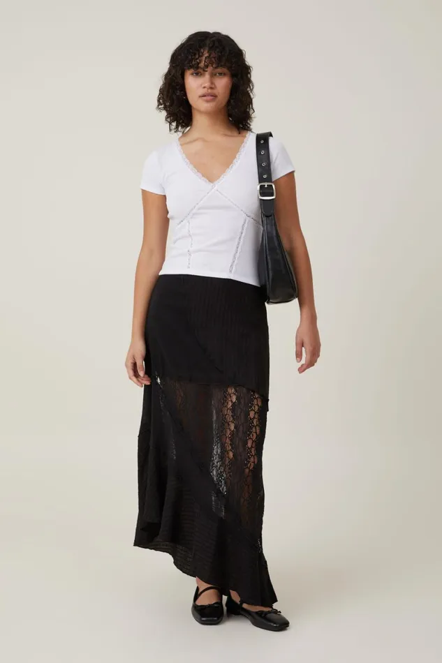 Women Tops Cotton On Daisy Lace Trim Tee White