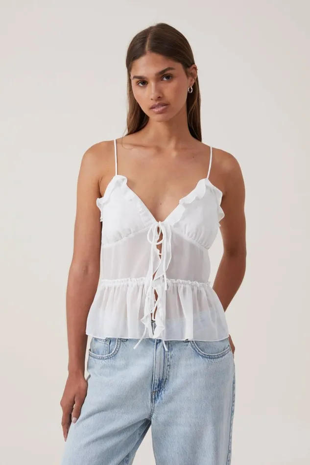 Women Tops Cotton On Harper Tie Up Cami White