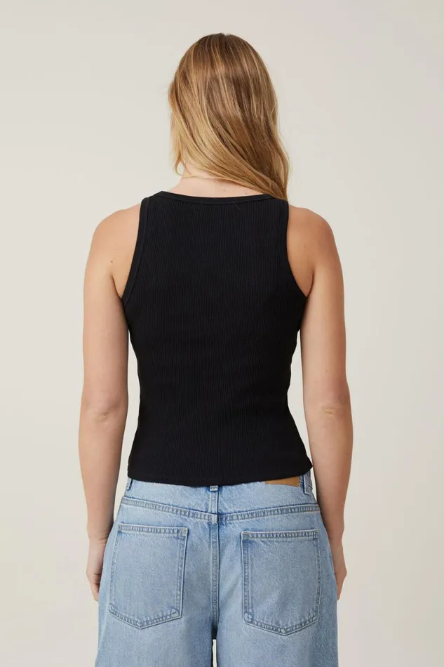 Women Tops Cotton On High Neck Tank Black