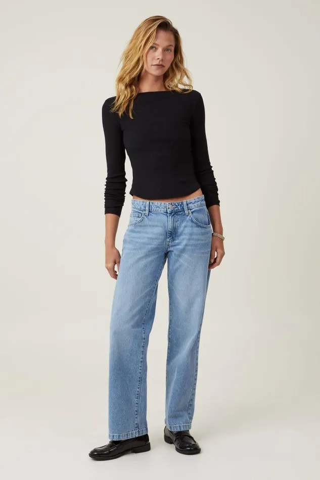 Women Tops Cotton On Margot Boat Neck Long Sleeve Top Black