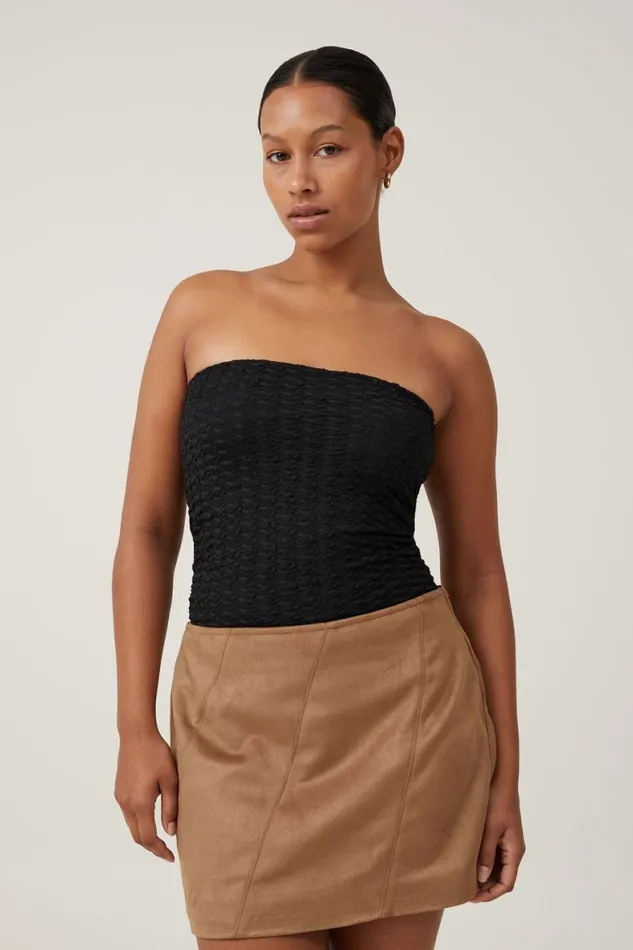 Women Tops Cotton On Nova Textured Tube Top Black
