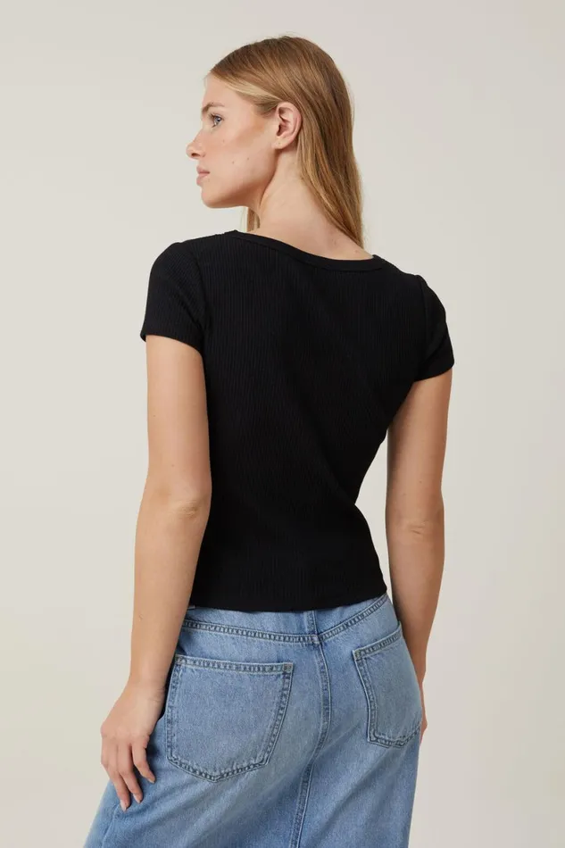 Women Tops Cotton On Rory V Neck Short Sleeve Tee Black
