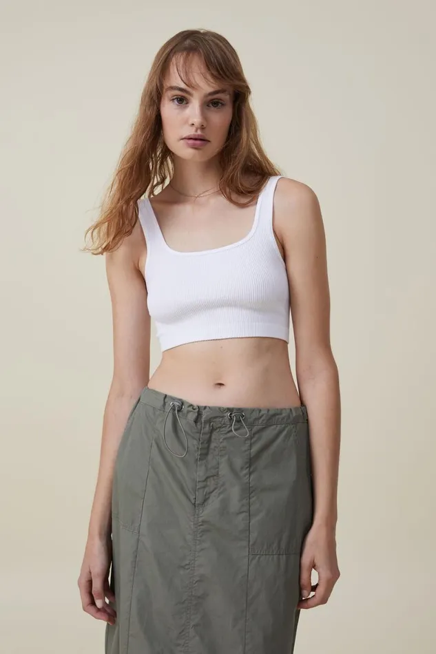 Women Tops Cotton On Seamless Abbie Micro Crop Tank White