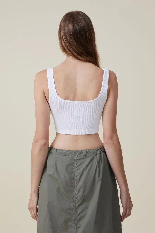 Women Tops Cotton On Seamless Abbie Micro Crop Tank White
