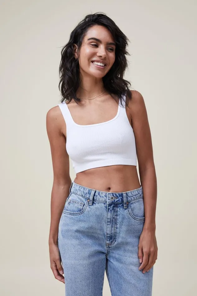 Women Tops Cotton On Seamless Abbie Micro Crop Tank White