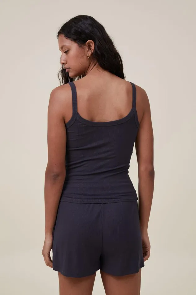 Women Tops Cotton On Sleep Recovery Scoop Neck Singlet Black Rib