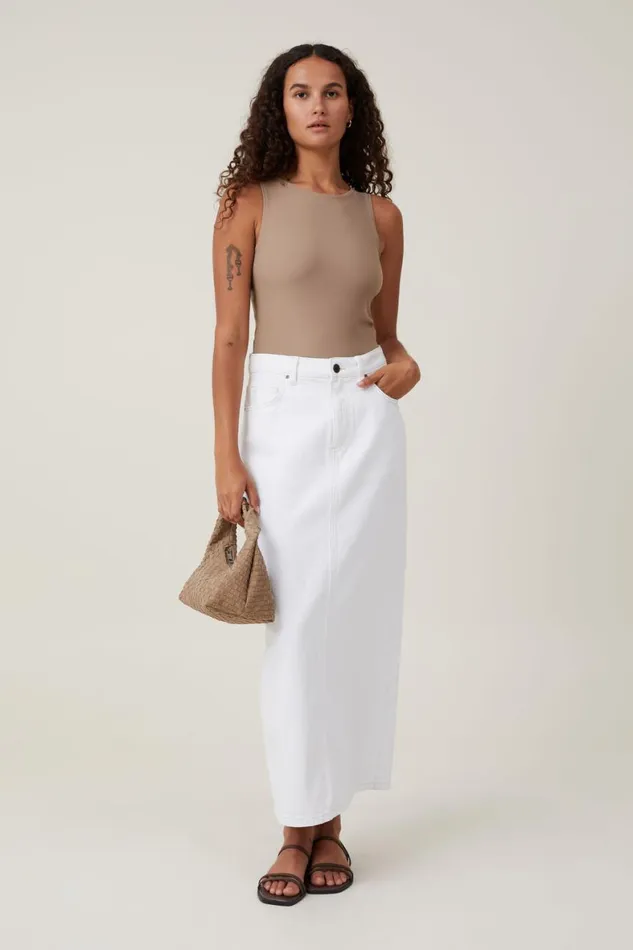 Women Tops Cotton On Smooth High Crew Neck Tank Mocha