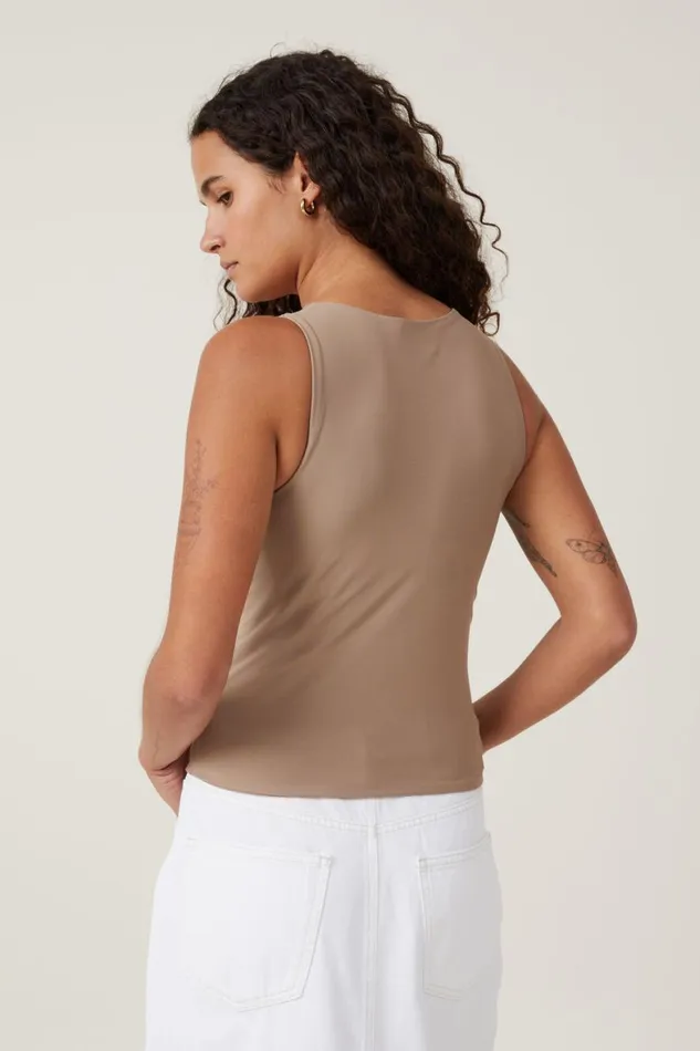 Women Tops Cotton On Smooth High Crew Neck Tank Mocha