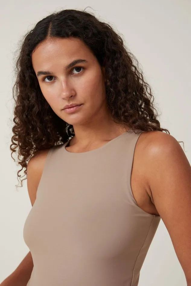 Women Tops Cotton On Smooth High Crew Neck Tank Mocha