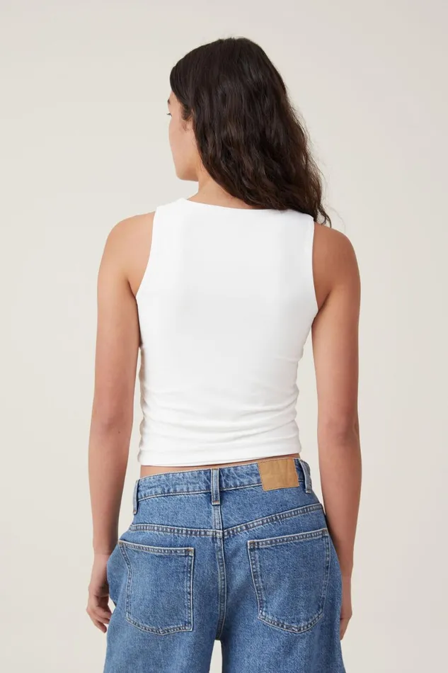 Women Tops Cotton On Smooth High Crew Neck Tank Vintage White