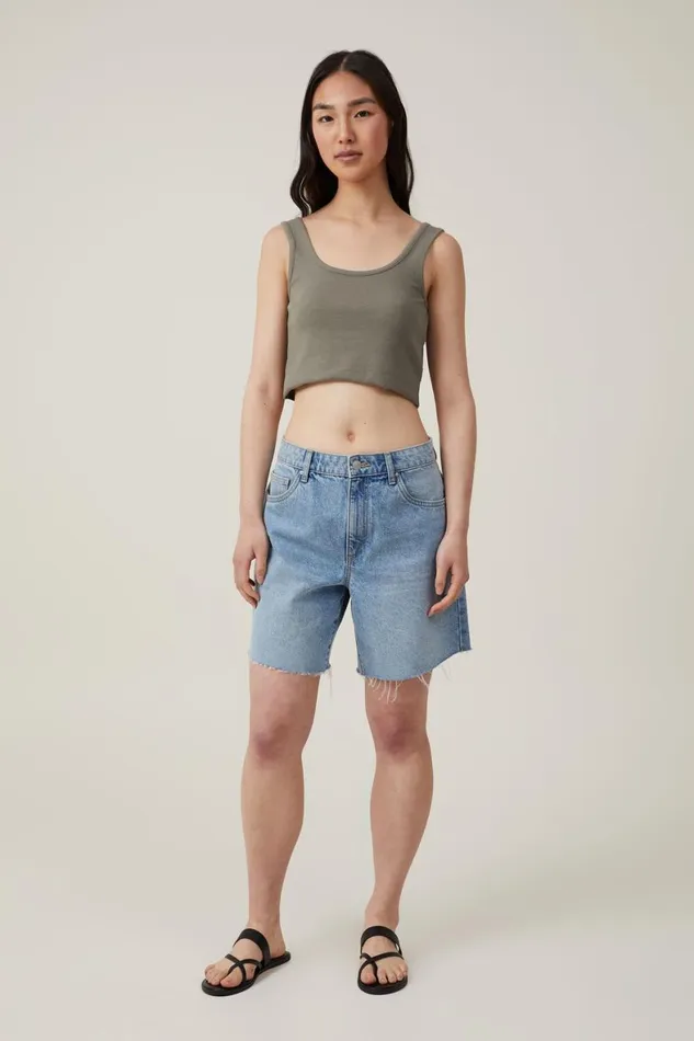 Women Tops Cotton On The One Organic Rib Crop Tank Woodland