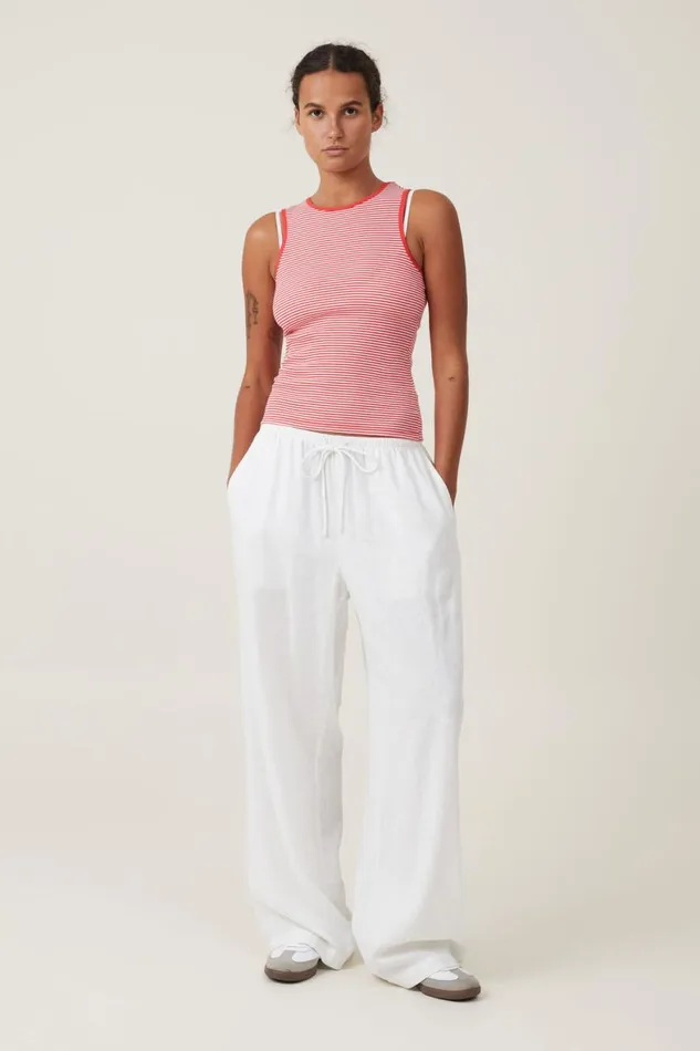 Women Tops Cotton On The One Organic Rib Racer Tank Mini Stripe Whitefiery Red