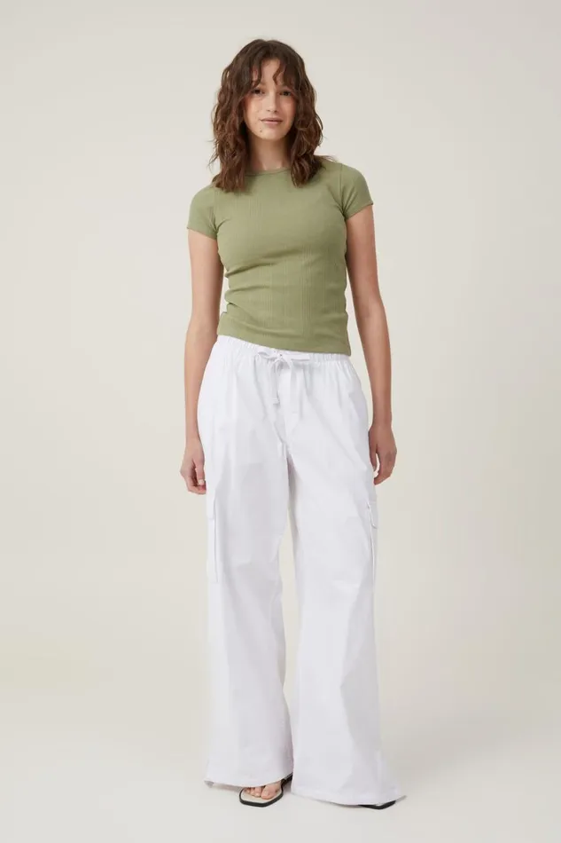 Women Tops Cotton On The One Organic Variegated Rib Crew Short Sleeve T Cool Khaki