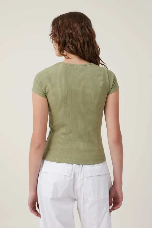 Women Tops Cotton On The One Organic Variegated Rib Crew Short Sleeve T Cool Khaki