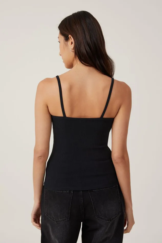 Women Tops Cotton On The One Organic Variegated Rib V Neck Cami Black