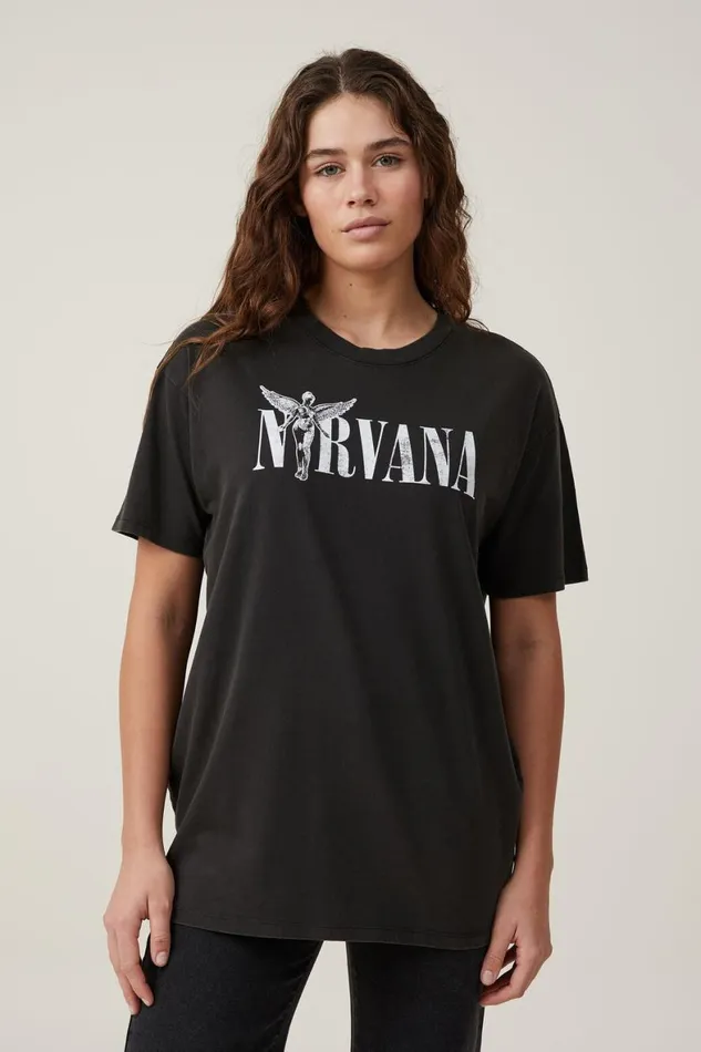 Women Tops Cotton On The Oversized Nirvana Tee Lcn Mt Nirvana Angelwashed Black