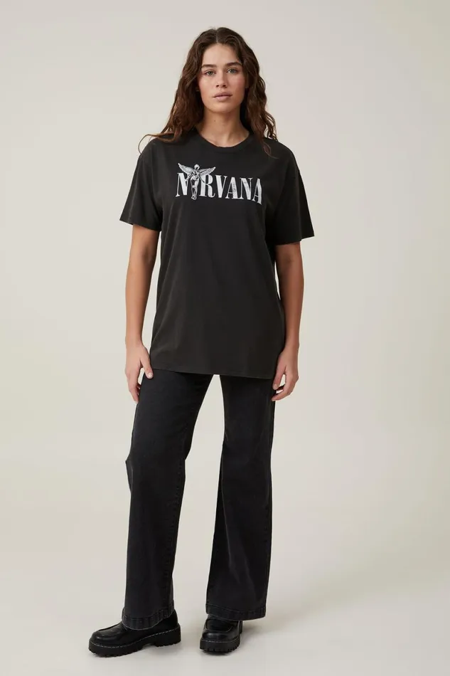Women Tops Cotton On The Oversized Nirvana Tee Lcn Mt Nirvana Angelwashed Black