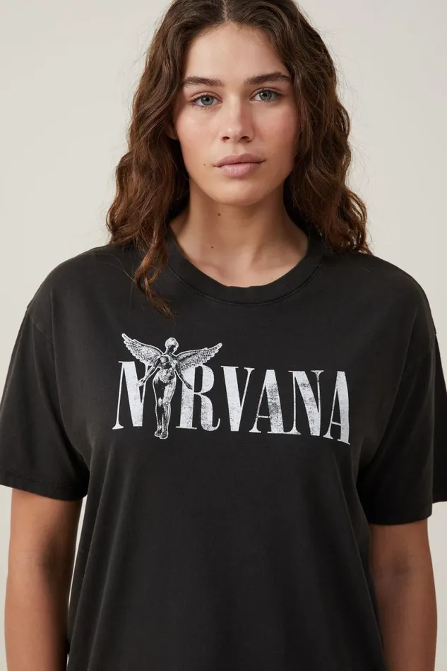Women Tops Cotton On The Oversized Nirvana Tee Lcn Mt Nirvana Angelwashed Black