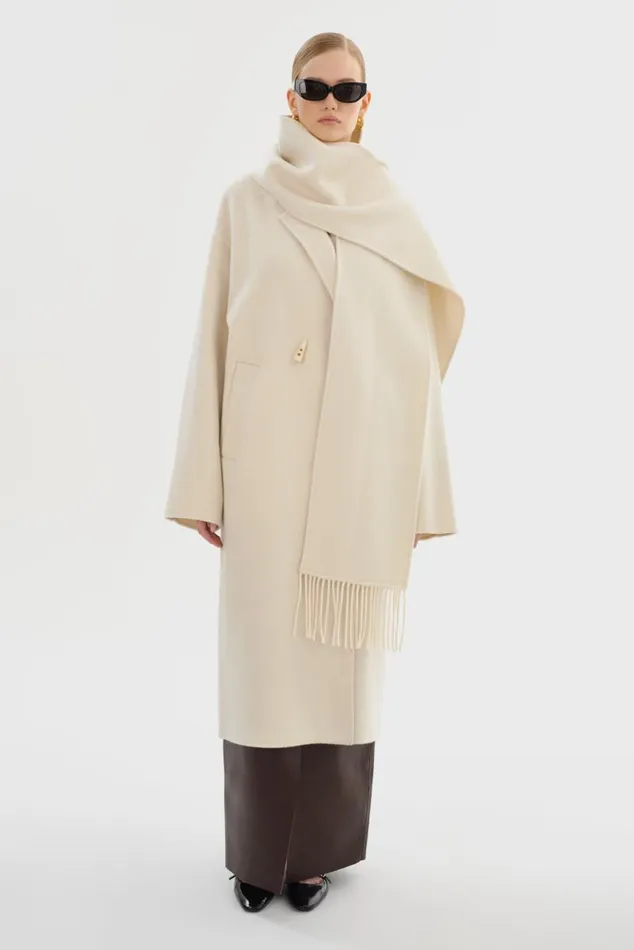 Women TWILA Wool Scarf Coat Winter White LAMARQUE Wool