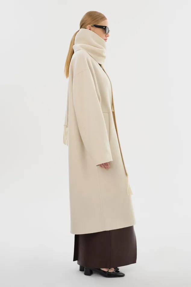 Women TWILA Wool Scarf Coat Winter White LAMARQUE Wool