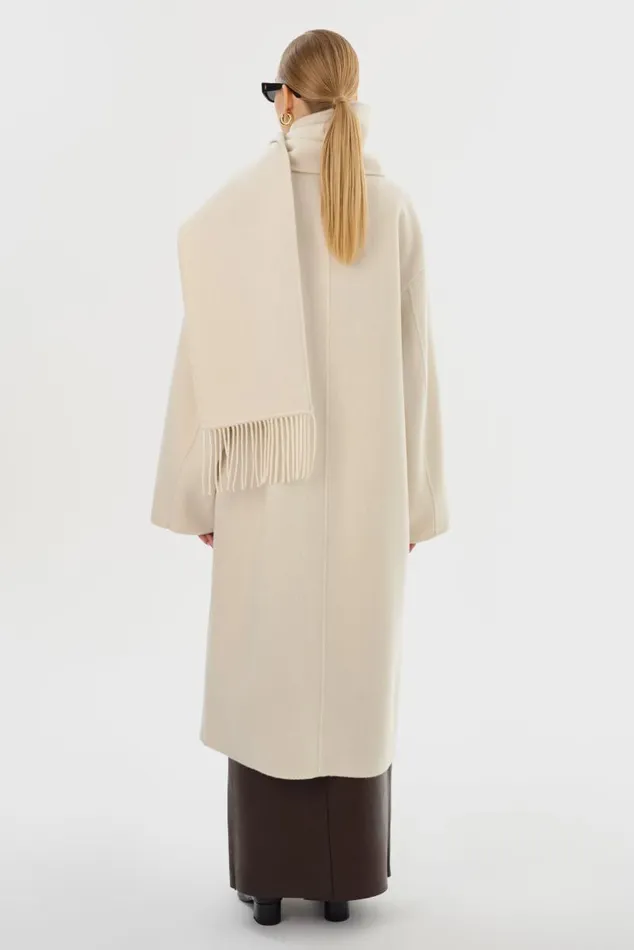 Women TWILA Wool Scarf Coat Winter White LAMARQUE Wool