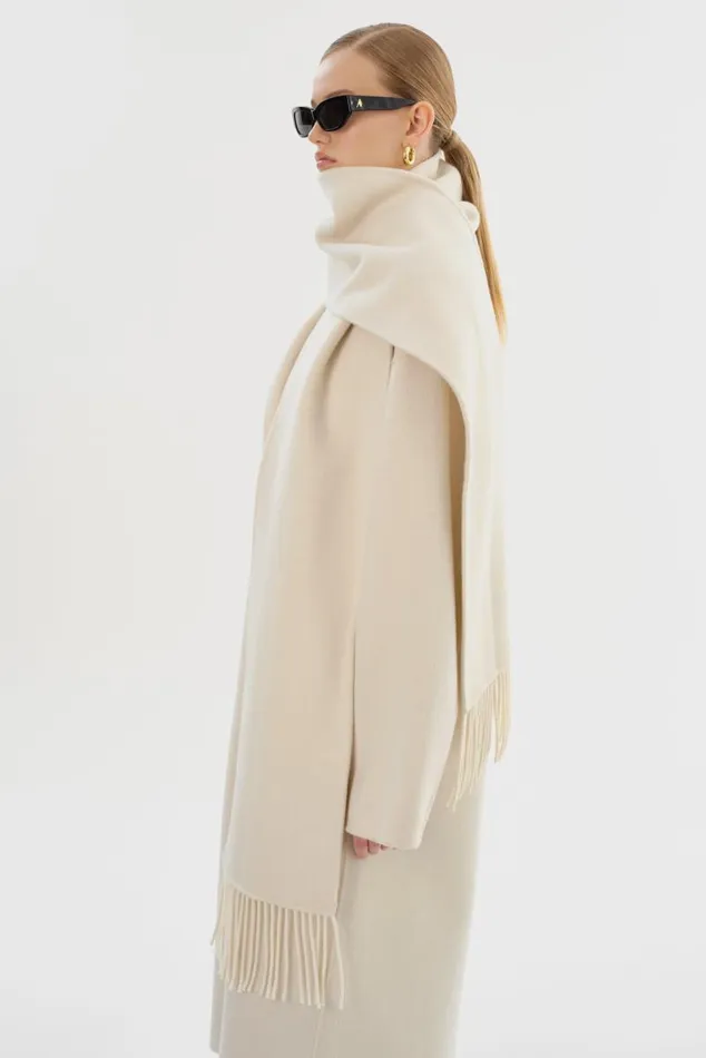 Women TWILA Wool Scarf Coat Winter White LAMARQUE Wool